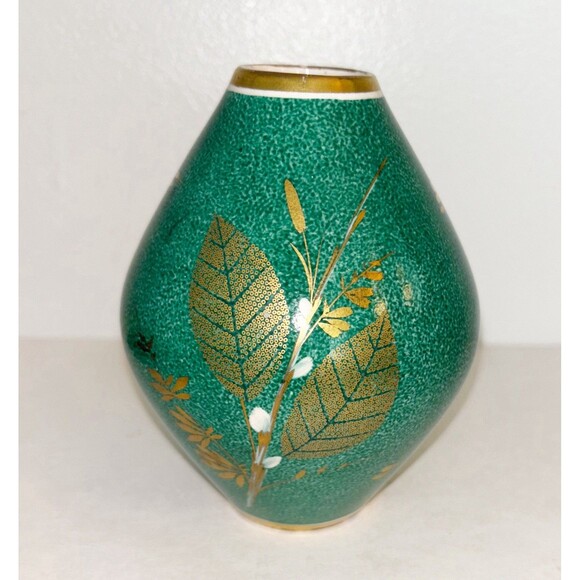 Vintage Walter Stark Hand Painted Green And Gold Vase - Picture 1 of 7